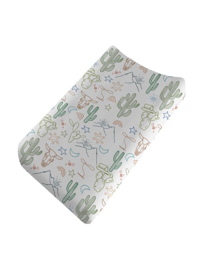 KASTLEE Boho Western Cow Skull Cactus Rainbow Baby Changing Pad Covers Boy Girl 32''x16'' Western Cowboy Cactus Mountain Moon Stars Fitted Diaper Change Table Mats Soft Breathable Cradle & Bassinet Sheets - Image 1